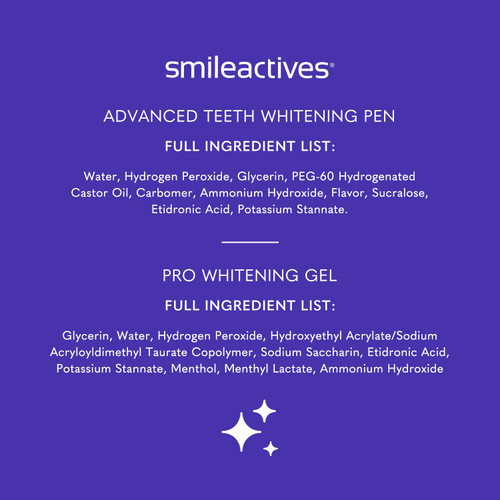 Smileactives Teeth Whitening Kit, Complete At Home Teeth Whitening Treatment, Travel Size Tooth Whitening, Stain Remover for White Teeth, Contains Clinical-Grade Hydrogen Peroxide, 30 Day Kit