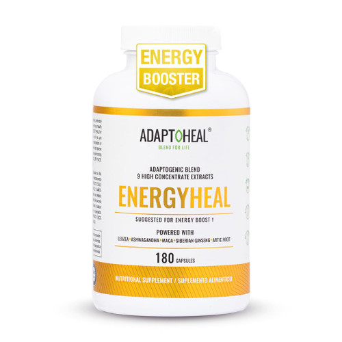 ADAPTOHEAL Energyheal Caffeine Free Energy Supplement – Adaptogenic Blend with Ashwagandha, Rhodiola & Ginseng – Natural Energy & Focus Support –180 Capsules