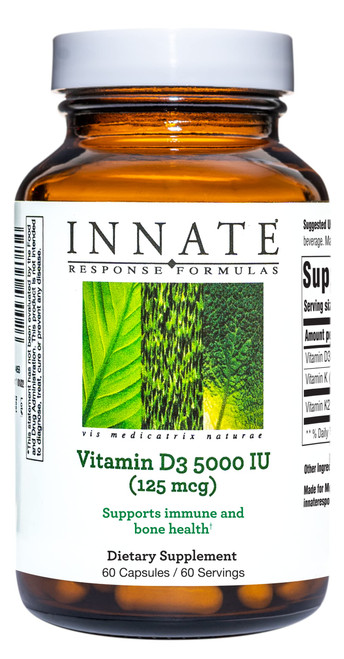 INNATE Response Formulas Vitamin D3 5000 IU (125 mcg), Immune Support Supplement, Supports Bone Health & Hormone Production, Blend of Vitamin D3 K2, and K1, Vegetarian - 60 Capsules (60 Servings)