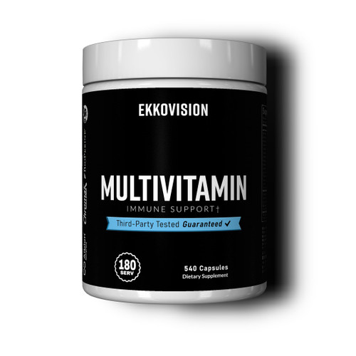 Ekkovision Multivitamin, Includes Vitamin, B, C, E, D3 & K2, Zinc, Selenium, Biotin & Folic Acid, Iron Free Formula, Plant Based Multi Vitamin for Men & Women, 180 Servings, 540 Veggie Capsules
