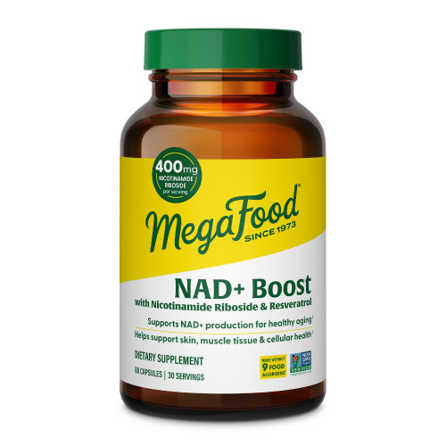 MegaFood NAD + Boost with Nicotinamide Riboside & Resveratrol, Vitamin B12, B6, Methyl Folate & Niacin - Supports NAD+ Production for Healthy Aging - Vegan, Non-GMO - 60 Capsules, 30 Servings