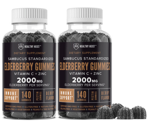 HEALTHY HEIST Sambucus Black Elderberry Gummies, Zinc, Vitamin C, 280 Count