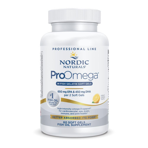 Nordic Naturals ProOmega in Fish Gelatin, Lemon Flavor - 60 Soft Gels - 1280 mg Omega-3 - High Potency Fish Oil - EPA & DHA - Promotes Brain, Eye, Heart, & Immune Health - Non-GMO - 30 Servings