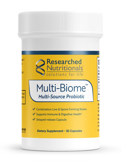 Researched Nutritionals Multi-Biome - Dual-Action Probiotics for Women & Men - Spore + Live Strain Formula with Delayed-Release Capsules for Gut Health, Histamine & Immune Support (30 ct)