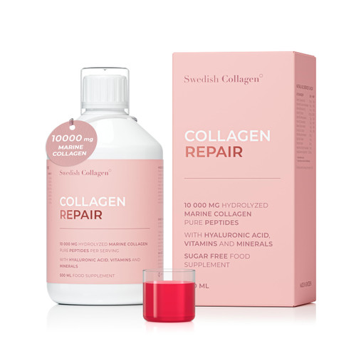 Swedish Collagen Repair | 10,000 mg Hydrolyzed Marine Collagen Liquid Supplement - 500 ml, 20 Day Supply I Hyaluronic Acid, Biotin & Vitamin C for Healthy Hair, Skin, Nails & Joints | Sugar-Free