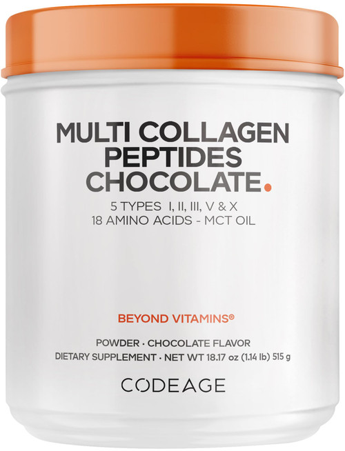 Codeage Multi Collagen Protein Powder, MCT Oil, Chocolate, 5 Types, 18 oz