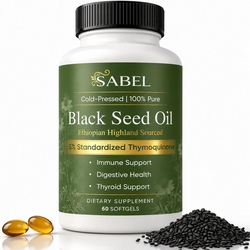UXZQEN Sabel Ethiopian Black Seed Oil, Cold Pressed Black Seed Oil Capsules, 5% Thymoquinone, Digestive Balance & Daily Wellness Support, Non-GMO, Gluten-Free, 60 Count
