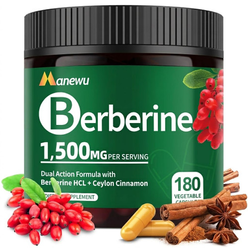 Manewu Berberine - High Absorption Berberine HCl 3-in-1 Capsules with Ceylon Cinnamon & Citrus Bergamot - Berberine Supplement 1500mg Complex - 180 Capsules - 90 Days Supply