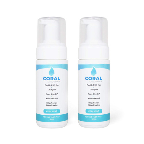 Fluoride Free Foam Toothpaste — Coral Calcium & Nano Silver Whitening Toothpaste for Sensitive Teeth, Xylitol Remineralizing, SLS & Glycerin Free, Made in USA, Cool Mint, 4 oz