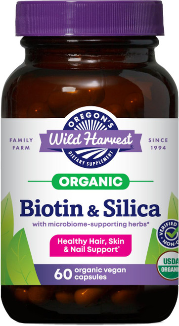 Oregon's Wild Harvest Biotin & Silica USDA Certified Organic Vegan Capsules for Hair, Skin & Nail Support with Microbiome-Supporting Herbs Non-GMO 60 Count