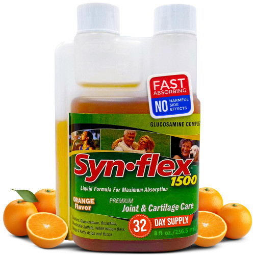 Synflex 1500mg Liquid Glucosamine & Chondroitin Supplement - HSA/FSA, High Concentration and Fast-Absorbing Joint Support Formula with White Willow Bark, Manganese, and Boswellin, 32-Day Supply