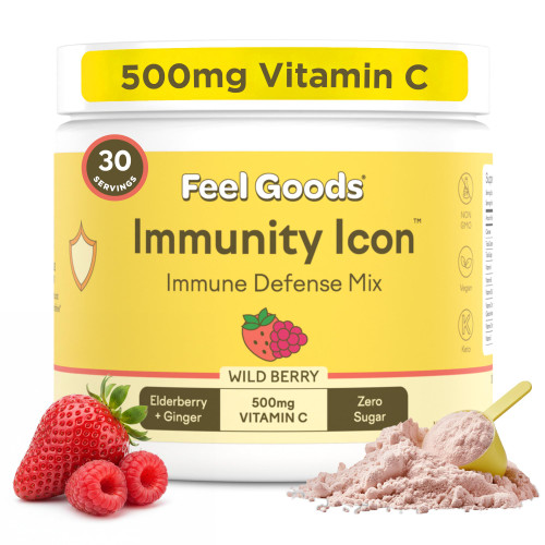 Feel Goods Immunity Icon, Vitamin C Immune Support Powder Drink Mix- 500mg Vitamin C, Elderberry, Ginger, Turmeric & Key Vitamins for Daily Immune Health - Sugar-Free & Caffeine-Free Drink Mix Packets