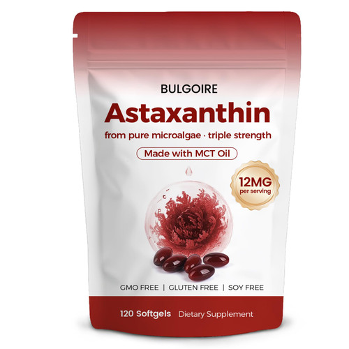 Astaxanthin 12mg with MCT Oil Softgels, Premium Astaxanthin Supplements Organic for Kidneys, Eyes & Skin, Natural Microalgae Source, Triple Strength, Non-GMO & Gluten Free, 120 Softgels (Pack of 1)