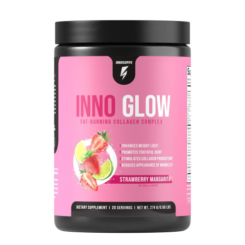 InnoGlow Multi Collagen Peptides Powder for Weight Loss - Thermogenic Fat Burner and Anti Aging Collagen Powder for Women - Hair, Skin, Nails, Joint Support - 20 Servings (Strawberry Margarita)