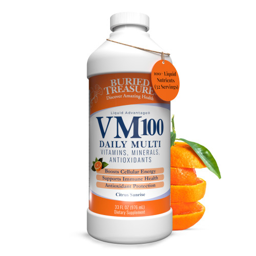Buried Treasure VM100 Daily Liquid Vitamins and Minerals with Antioxidants, Vegan, Sugar Free, Orange Zest Flavor, 32 Servings, 32 Ounce