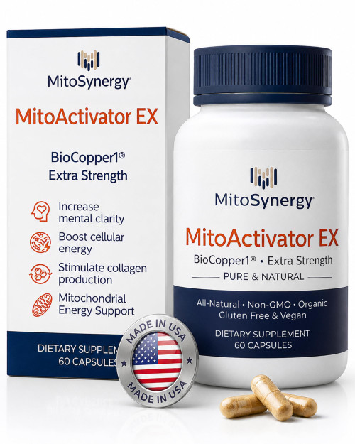 MitoSynergy MitoActivator EX - BioCopper1 Cu1 (Cunermuspir) 0.5mg Extra Strength Bioavailable Copper - Mitochondrial NAD+ ATP Booster, Anti-Aging, Anti-Graying, Tick Immune Support