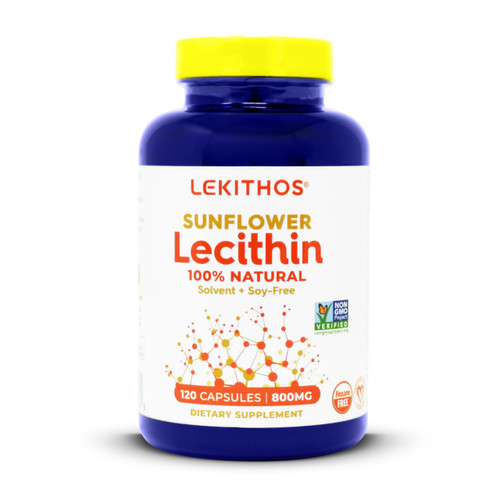 Lekithos 100% Natural Sunflower Lecithin Capsules | Solvent-Free | 800mg Per Capsule | Soy-Free, Gluten-Free, Vegan | Natural Lactation Support | Nervous System Support | 120 Vegetarian Capsules