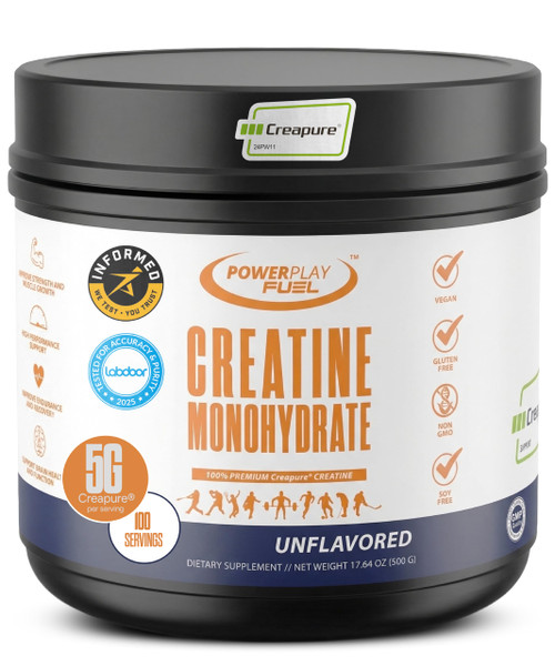 POWER PLAY FUEL Micronized Creatine Monohydrate Powder – Pure Creatine for Women & Men Powered by Creapure, Sport Certified, Supports Muscle Strength & Recovery, Unflavored