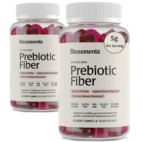 Blessments - Prebiotic Fiber Gummies for Adults & Kids with No Added Sugar- 5g (60 Count-2 Pack) High Fiber Supplement Gummies - Vegan - Keto Friendly - Digestive Health Supplements