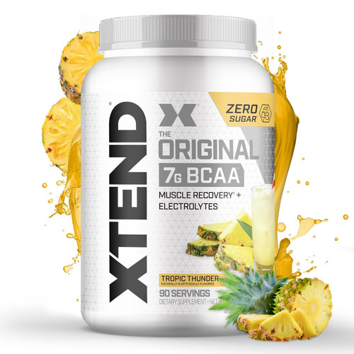 Xtend Original BCAA Powder, 7g BCAAs and 2.5g L-Glutamine for Muscle Recovery Hydration and Lean Muscle, Sugar Free Intra and Post Workout Drink with Electrolytes, Tropic Thunder, 90 Servings