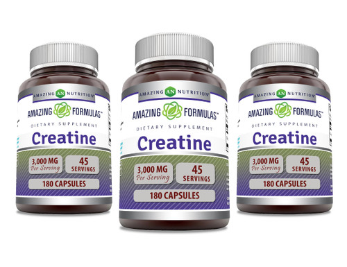 Amazing Formulas Creatine Monohydrate 3000 Mg Per Serving Capsules Supplement | Non-GMO | Gluten Free | Made in USA (180 Count | 3 Pack)