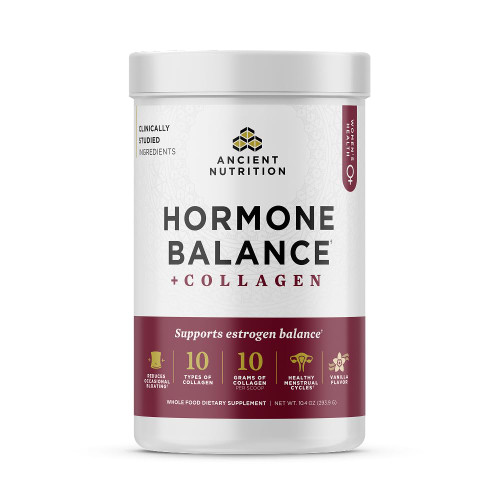 Ancient Nutrition Hormone Balance + Collagen Powder Supplement, Hydrolyzed Collagen Peptides, Key Clinically Validated Ingredient to Support Balanced Hormones and Boost Energy, Vanilla, 25 Servings