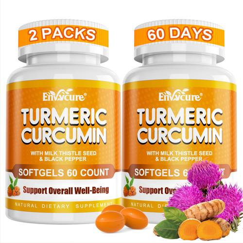 Turmeric Curcumin Supplement with Ginger & Black Pepper, Organic 5-in-1 Curcuma Softgels with Milk Thistle, 2000mg Turmeric Camplex with 95% Curcuminoids for Immune, Liver & Energy Support, 120 Count