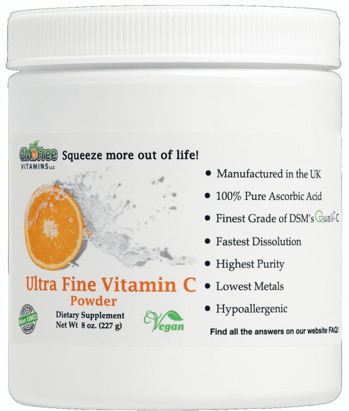 GMO Free Vitamins - Ultra Fine Non GMO Vitamin C Powder, Made in UK - Highest Grade of Quali-C L-Ascorbic Acid for Maximum Bioavailability – Vegan (8 oz.)