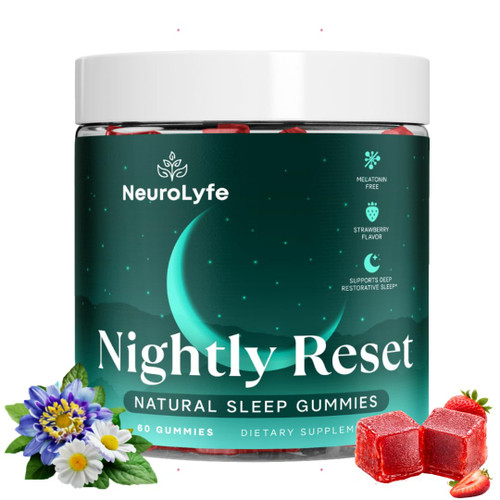 Neurolyfe Sleep Gummies – Melatonin-Free Sleep Aid – Natural Sleep Support & Nighttime Relaxation with Magnesium, L-Theanine, GABA & Apigenin – Strawberry – 60 Count