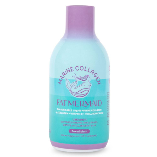 Fat Mermaid Bioavailable Liquid Marine Collagen Peptides Drink- Hyaluronic Acid & VIT C - Reduces Wrinkles - Thick Hair, Lashes, Brows, Nails - No Gluten, Dairy, Nut, Soy - Unflavored Sweet, 16.9 oz