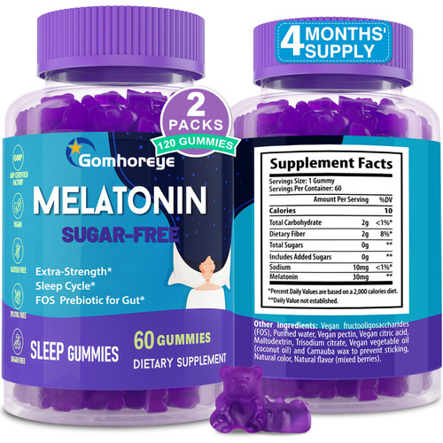Melatonin Gummies for Adults - Maximum Strength Melatonin Gummies for Relaxation & Soothing, Exogenous Melatonin Supplement with FOS for Immune, Gut Health and pH Balance, Sugar Free -120 Counts