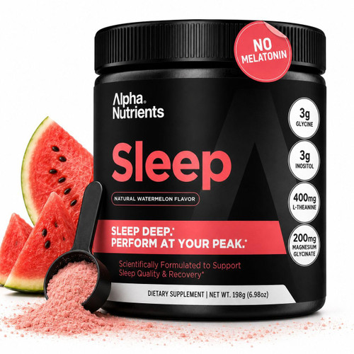 Alpha Nutrients Sleep Powder, Magnesium Glycinate, Glycine Powder for Sleep, L-Theanine and Inositol, Melatonin-Free Supplement for Adults, Natural Watermelon, 30 Servings