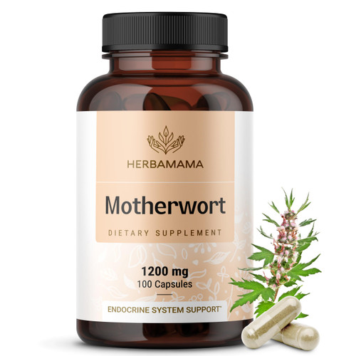 HERBAMAMA Motherwort Capsules – Natural Menopause Supplements* for Women – 1,200mg Motherwort Herb Powder per Serving for Women's Mood & Calm Support – Vegan, Non-GMO – 50-Day Supply