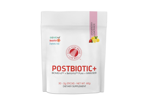 Silver Fern Brand Postbiotic+ Strawberry Lemonade Powder – Postbiotic Supplement with BIOMend™, BetaVia™, and Immuse® – Supports The Digestive System & Overall Wellness – 30 Stick Packs