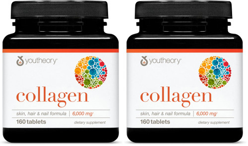 Youtheory Advanced Collagen - 6,000 mg - with Vitamin C - for Hair, Skin & Nails* - Collagen Supplements for Women and Men - 160 Tablets (Pack of 2)