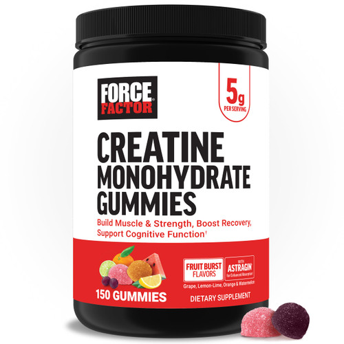 Force Factor Creatine Monohydrate Gummies, NSF Certified, 5g Dose for Men & Women to Support Muscle, Strength, Recovery, Cognitive Health & Memory, Packaging May Vary, Fruit Burst, 150 Gummies