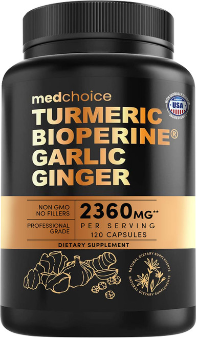 4-in-1 Turmeric Joint Support Supplements with Garlic and BioPerine - 2360 mg High Potency Herbal Blend for Mobility, Everyday Flexibility, Digestive Comfort, and Active Aging Support (120ct)