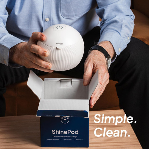 Swissklip Swissker ShinePod Ultrasonic Retainer Cleaner Machine – Dental Pod Ultrasonic Cleaner for Dentures, Aligners, Mouth Guards, Invisalign Cleaning – UV Sterilization – White