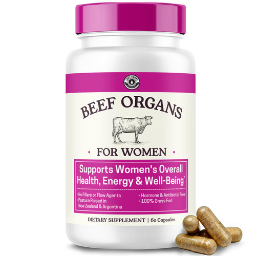 Beef Organ Supplement for Women - Beef Liver, Kidney, Heart and Uterus Tissue, Supports Women's Overall Energy and Health - Pasture Raised in New Zealand - No Fillers or Flow Agents - 60 Capsules