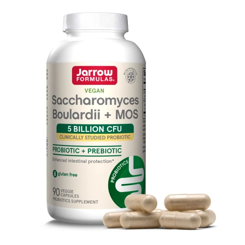 Jarrow Formulas Saccharomyces Boulardii + MOS Probiotics for Digestive Health and Intestinal Tract Support - 5 Billion CFU Per Serving - 90 Delayed Release Caps - Probiotic + Prebiotic - 90 Servings