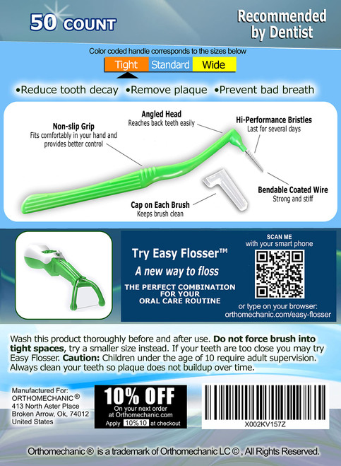 Orthomechanic Reusable Interdental Angle Brushes Jumbo Pack - Remove Plaque - Toothpick (Tight - Orange - 50 Count Pack of 2)