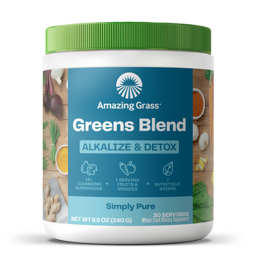 Amazing Grass Greens Blend Alkalize & Detox, Smoothie Mix, Cleanse with Super Greens & Beet Root Powder, Digestive Enzymes, Prebiotics & Probiotics, 30 Servings, 8.5 Ounce (Packaging May Vary)