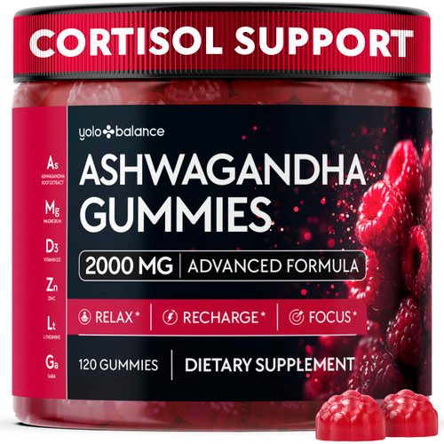 Ashwagandha Gummies 2000mg, Raspberry Flavor (120 Count) - Sugar-Free Adaptogen Supplement with L-Theanine, GABA, Magnesium, Zinc & Vitamin D3, Vegan, Non-GMO Calm & Balance Support for Men & Women