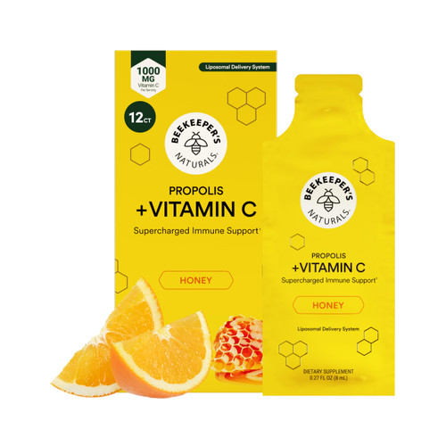 Propolis Liposomal Vitamin C by Beekeeper's Naturals, 1000mg Vitamin C, Propolis & Honey, Supercharged Immune Support & Increased Bioavailibity for Max Absorption, 12 Ct