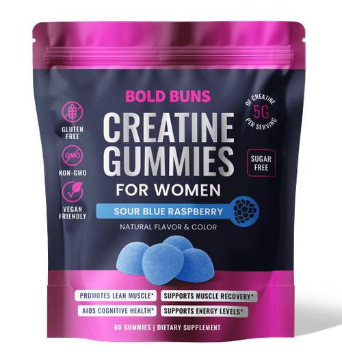 Creatine Monohydrate Gummies for Women – 5g Creatine Per Serving – Sugar Free, Vegan, Non-GMO, Gluten Free – Muscle Support, Workout Recovery & Energy Support – 60 Gummies (Sour Blue Raspberry)