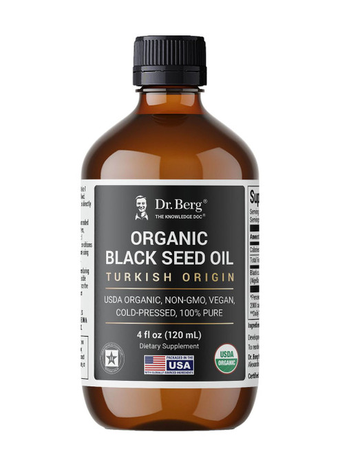 Dr. Berg Black Seed Oil Organic Cold Pressed – Pure Nigella Sativa Black Cumin Oil – USDA Organic, Halal, Vegan – for Hair, Skin, Immune Support – Unrefined Liquid – 4 oz Glass Bottle