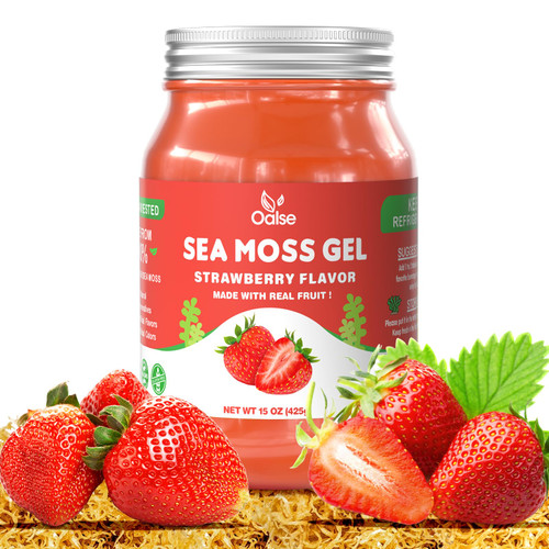 OALSE 15 OZ Sea Moss Gel- Natural Wildcrafted Irish Seamoss Gel with 92 Minerals and Vitamins - Non-GMO, Gluten-Free, Vegan - Immune Defense Thyroid Digestive Support (Strawberry)