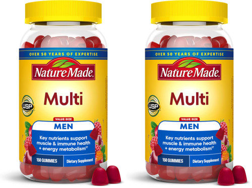 Nature Made Multi for Him, Mens Multivitamins Gummies, Energy Metabolism Support, Multivitamin for Men, 150 Gummy Vitamins and Minerals, 75 Day Supply, (Pack of 2)