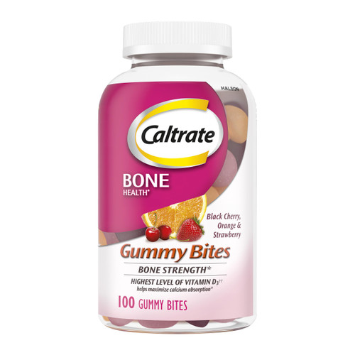Caltrate Gummy Bites 500 mg Calcium and Vitamin D Supplement, Black Cherry, Strawberry, Orange - 100 Count