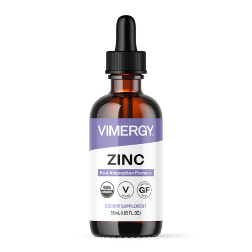 VIMERGY USDA Organic Zinc Supplements for Women & Men (7.5mg Liquid Zinc Per Serving) Fast-Absorbing Immune Support, Promotes Healthy Bones & Skin, Vegan (55 mL)
